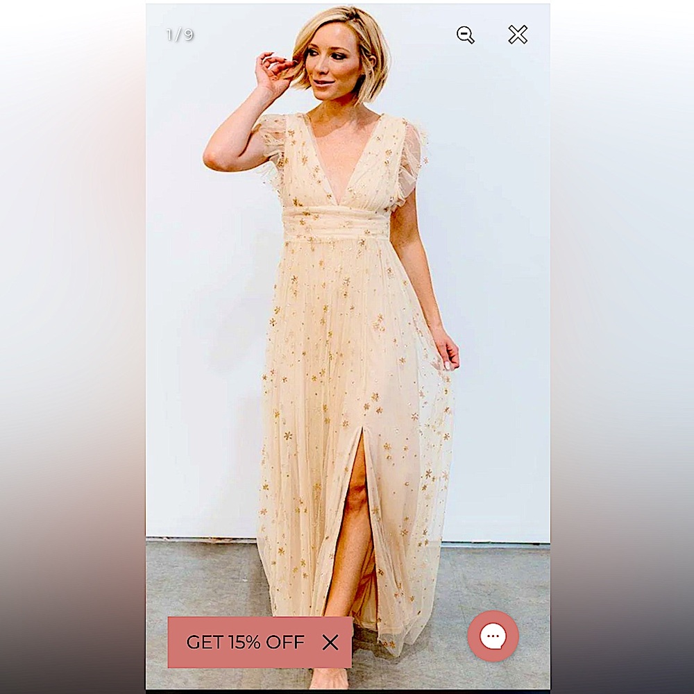 Baltic born, Nova Shimmer dress, formal maxi gold shimmer gown